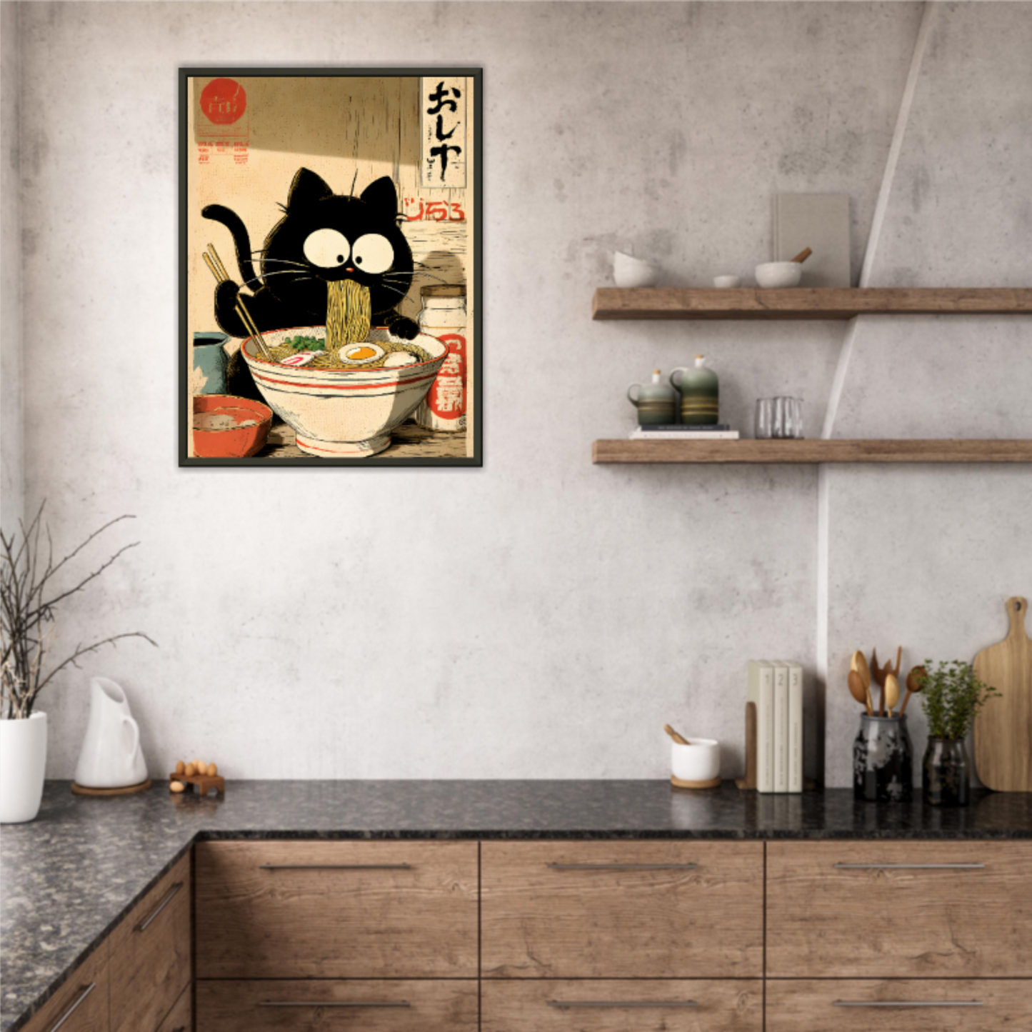 Rāmen no Neko (Die Ramen-Katze) - Wandkunst by Wall Poetry