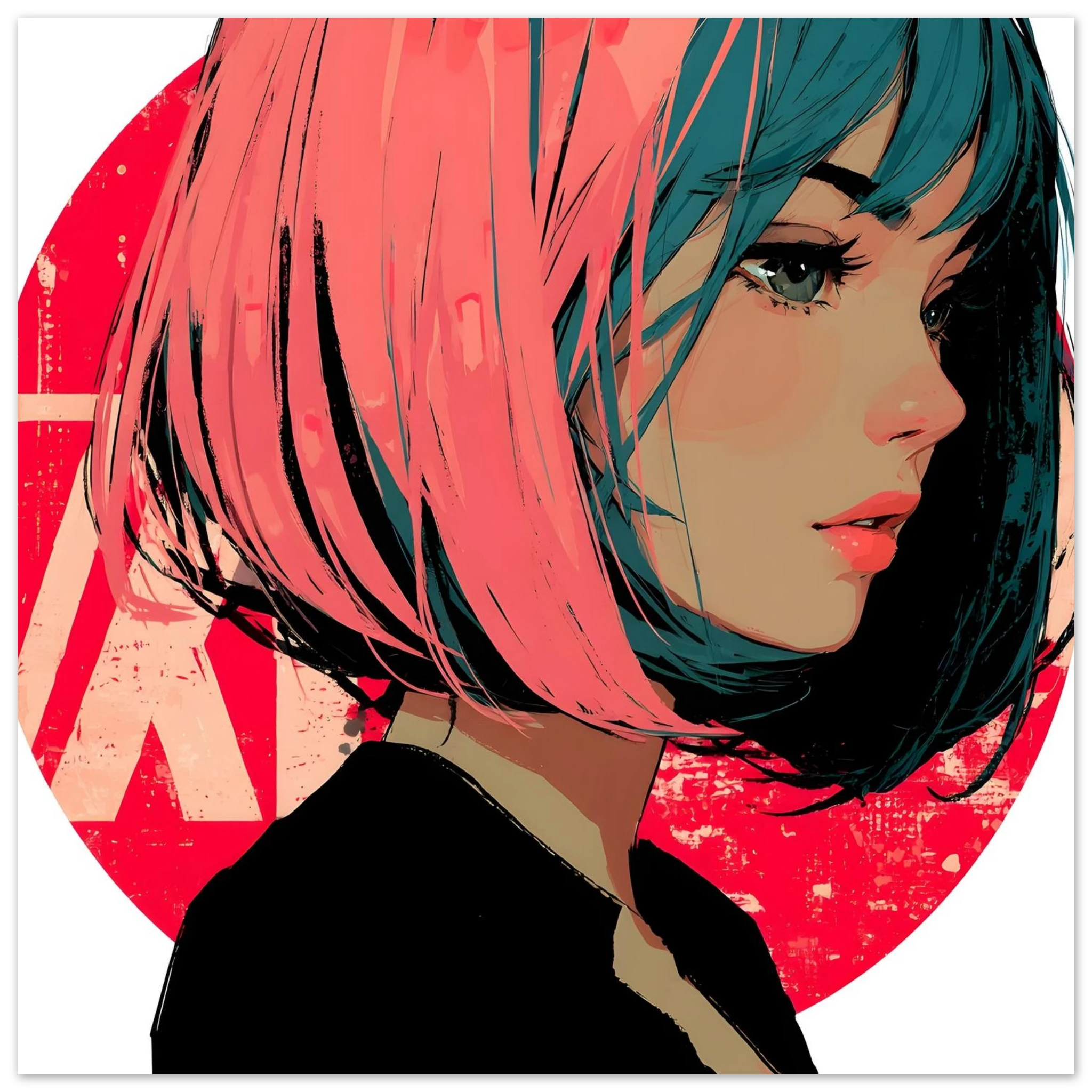 Haskino - Girl and Red Circle Leinwandbild
