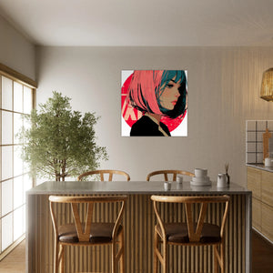 Haskino - Girl and Red Circle Leinwandbild