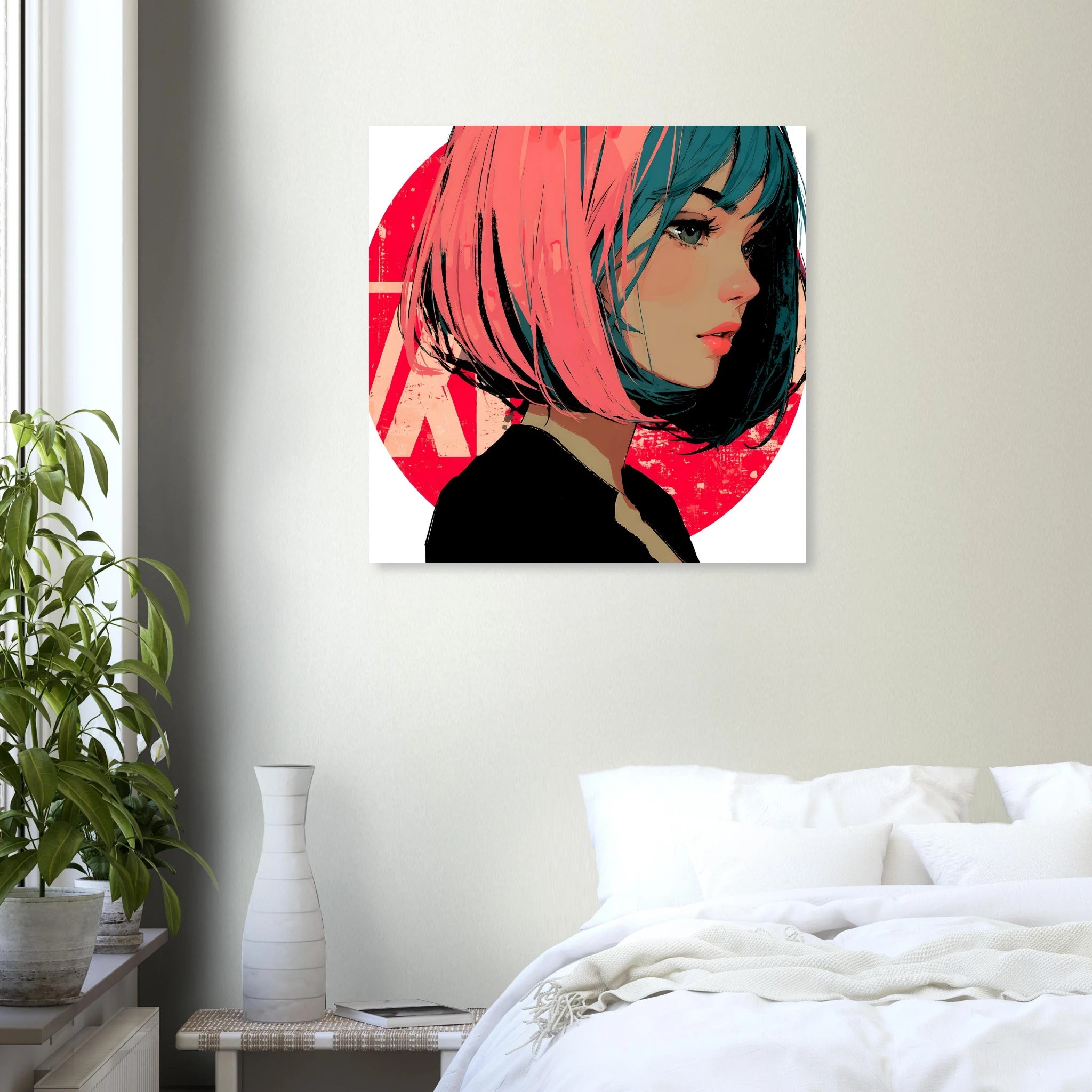 Haskino - Girl and Red Circle Leinwandbild