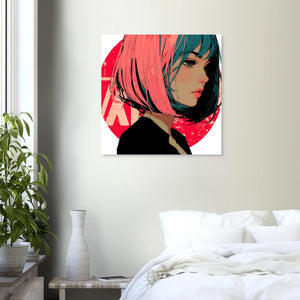 Haskino - Girl and Red Circle Leinwandbild
