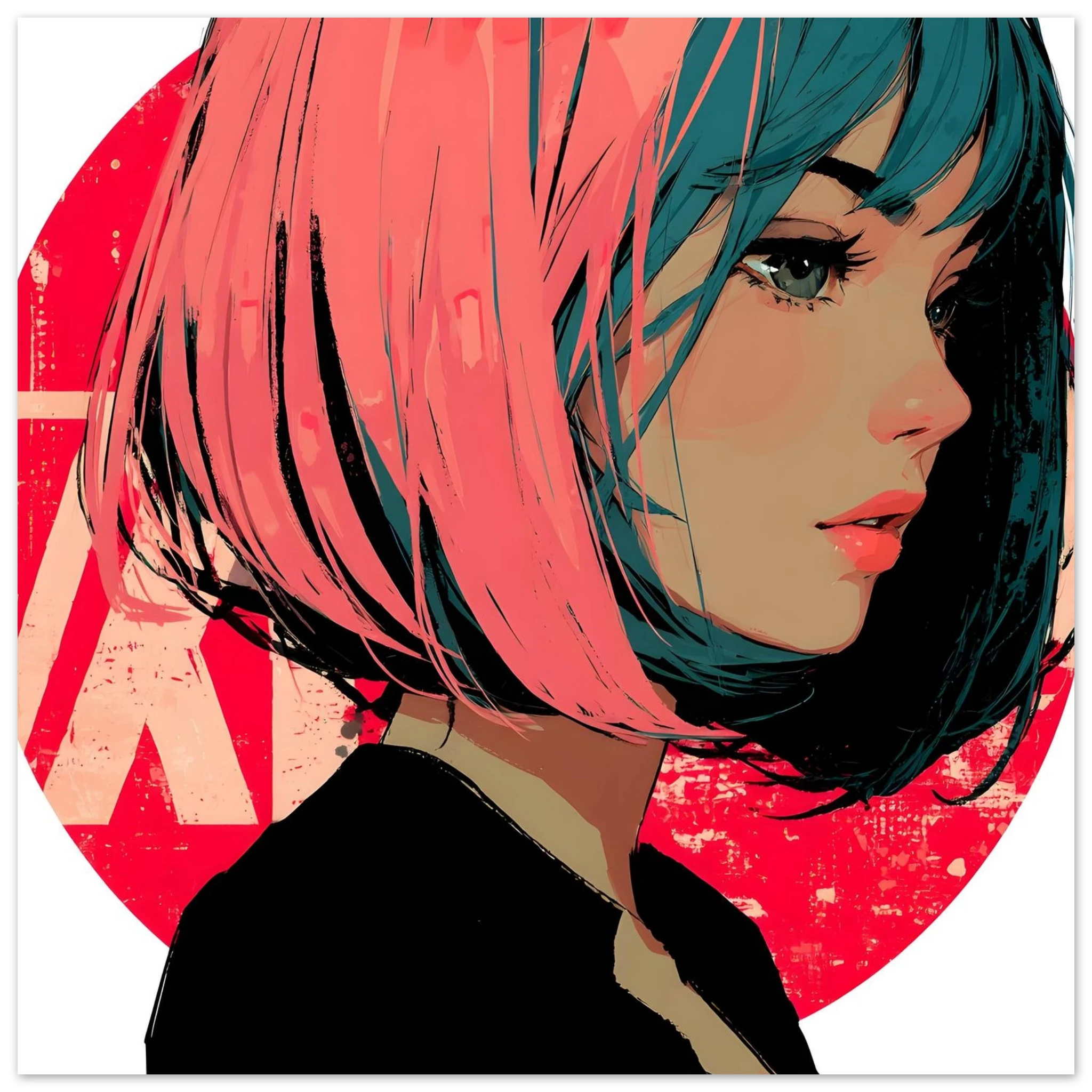 Haskino - Girl and Red Circle Leinwandbild