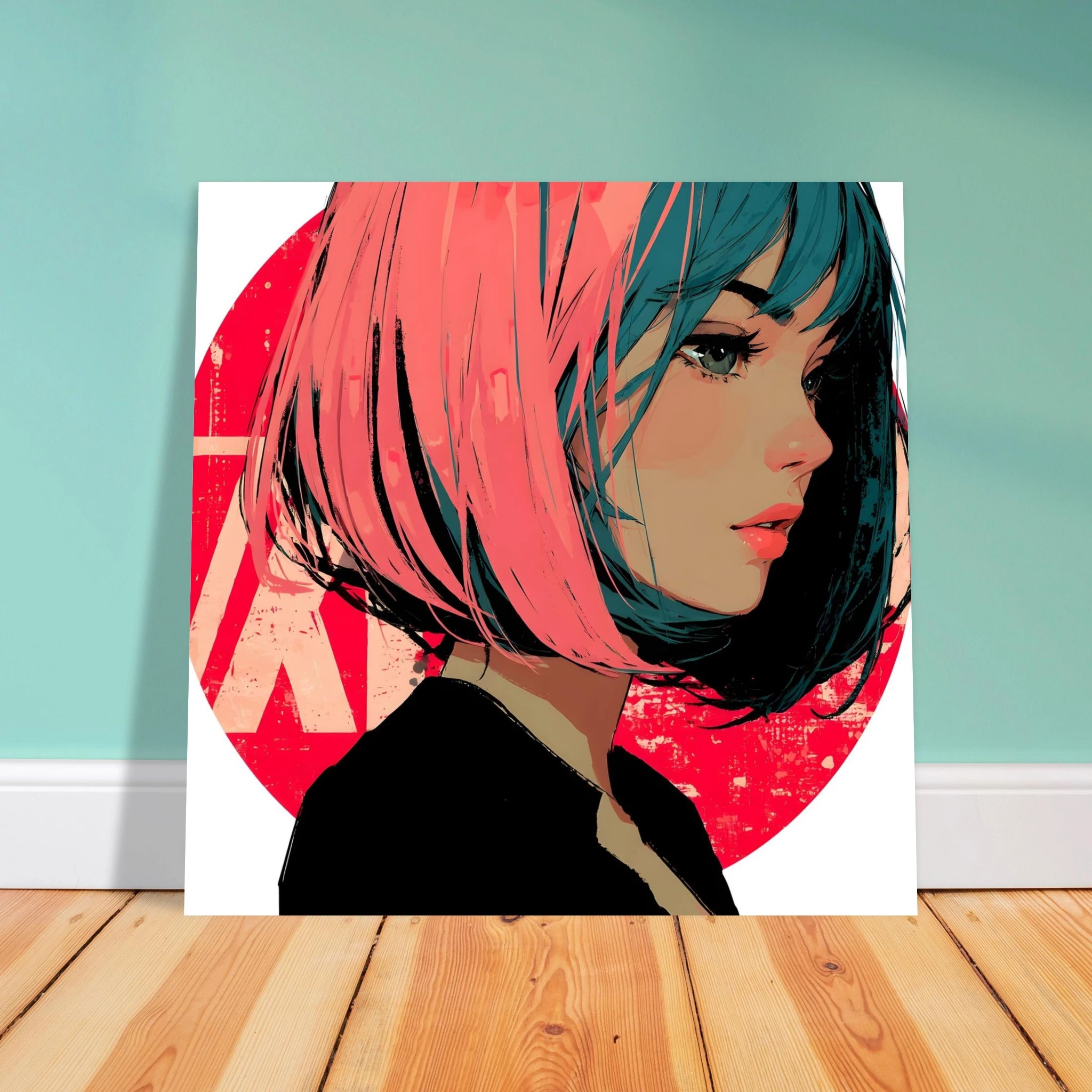 Haskino - Girl and Red Circle Leinwandbild